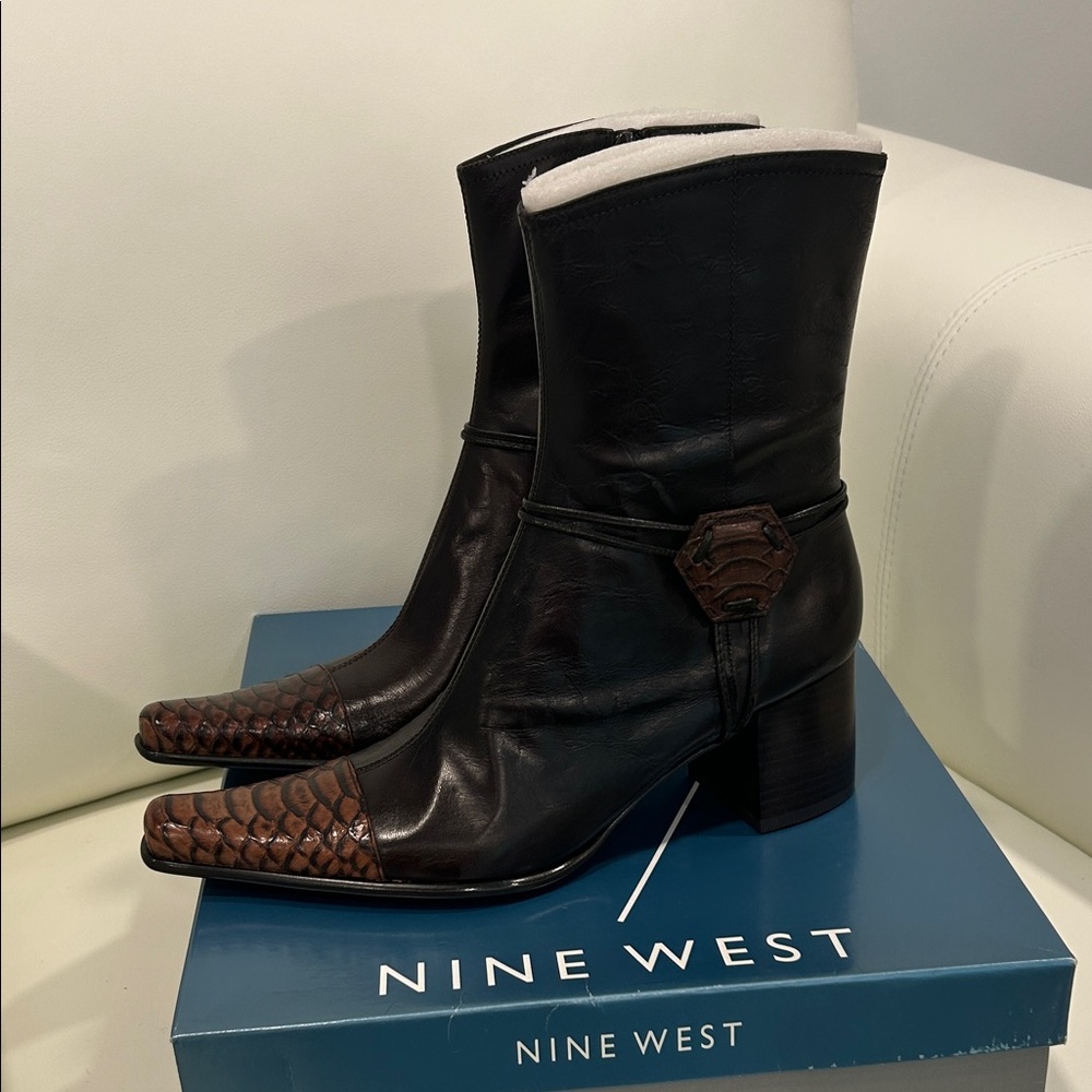 Nine West Black and Brown Textured Leather Boots